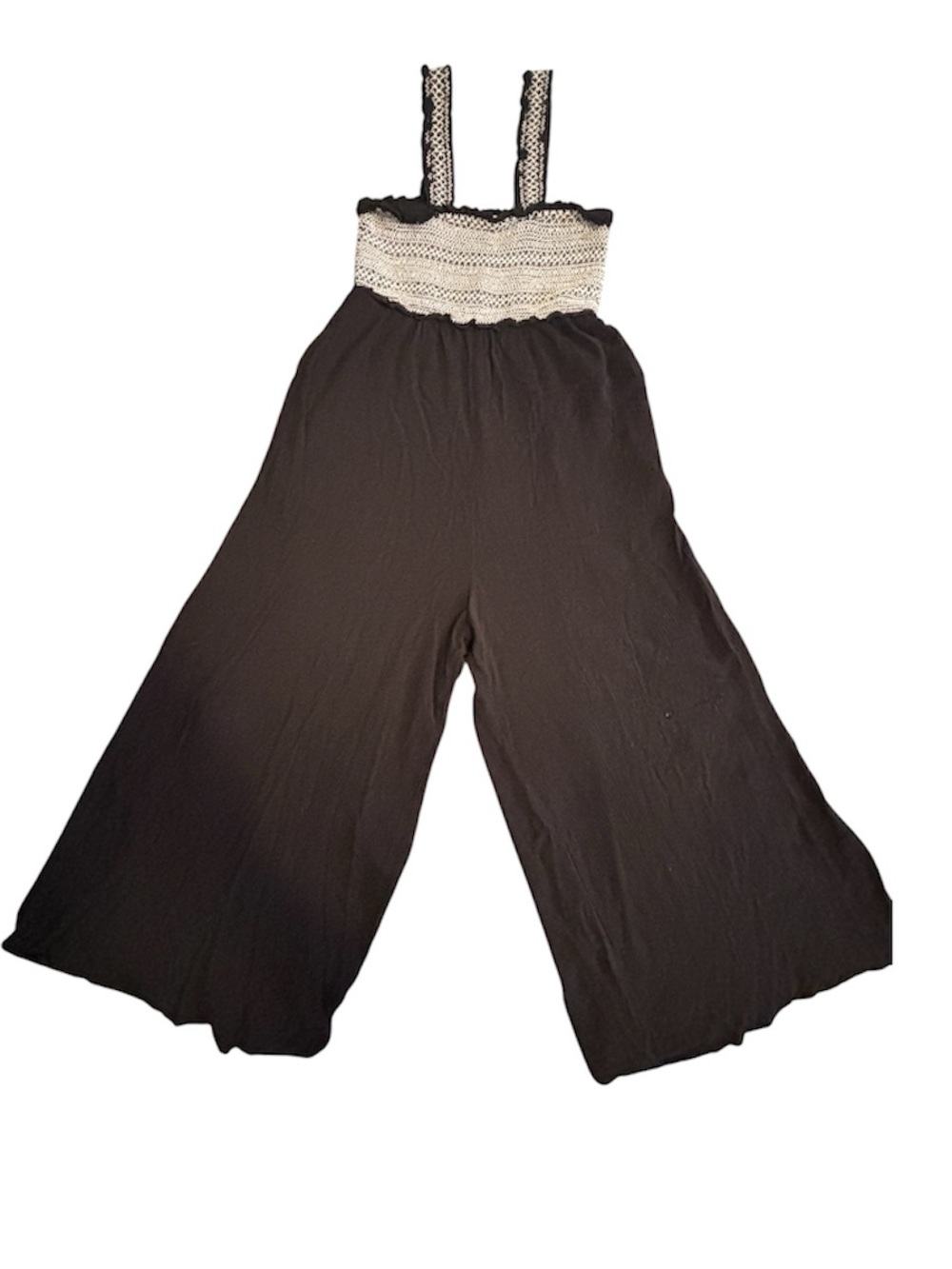 miami Black Wide-Leg Jumpsuit with Cream Crochet Bodice